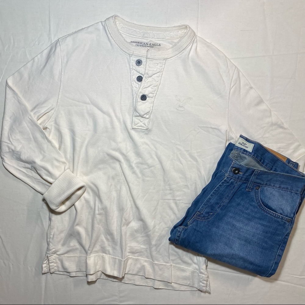 A&E | Mens L | White 1/4 Button Up Pullover Sweater | 100% Cotton